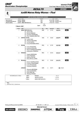 RESULTS REVISED 4X400 Metres Relay Women - Final