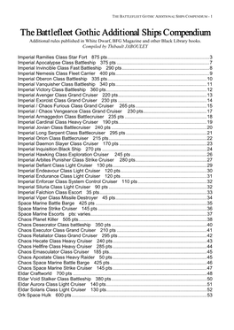 The Battlefleet Gothic Additional Ships Compendium the Battlefleet