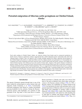 Potential Emigration of Siberian Cattle Germplasm on Chirikof Island, Alaska