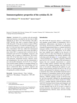 Immunoregulatory Properties of the Cytokine IL-34