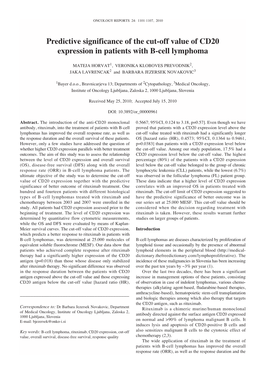 Predictive Significance of the Cut-Off Value of CD20 Expression in Patients with B-Cell Lymphoma