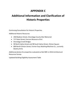 APPENDIX C Additional Information and Clarification of Historic Properties