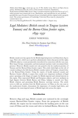 Legal Mediators: British Consuls in Tengyue (Western Yunnan) and the Burma-China Frontier Region, –