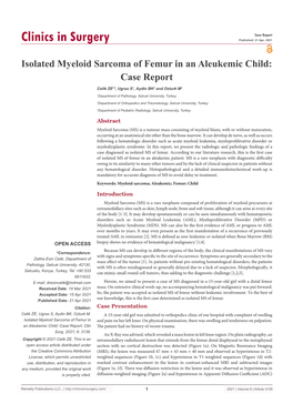 Isolated Myeloid Sarcoma of Femur in an Aleukemic Child: Case Report