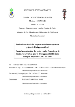 Evaluation Et Étude Des Impacts Socio-Économiques Des Projets De Développement Local