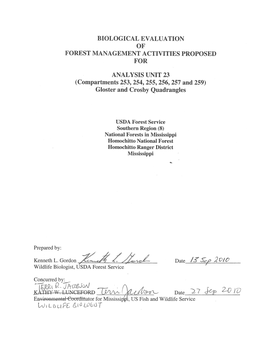 BIOLOGICAL Evaluation Analysis Uint 23 9/13/2010