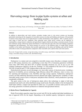 Harvesting Energy from In-Pipe Hydro Systems at Urban and Building Scale