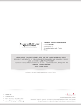 Redalyc.SECONDARY METABOLITES of the ANNONACEAE, SOLANACEAE and MELIACEAE FAMILIES USED AS BIOLOGICAL CONTROL of INSECTS