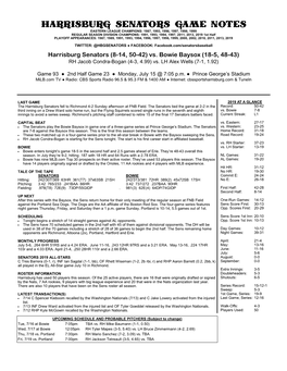 Harrisburg Senators Game Notes