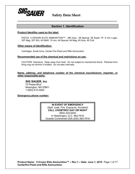 MSDS -- SIG Centerfire Ammunition