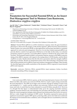 Parameters for Successful Parental Rnai As an Insect Pest Management Tool in Western Corn Rootworm, Diabrotica Virgifera Virgifera