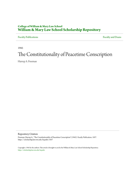 The Constitutionality of Peacetime Conscription