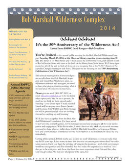 Bob Marshall Wilderness Complex 2014 HIGHLIGHTED ARTICLES