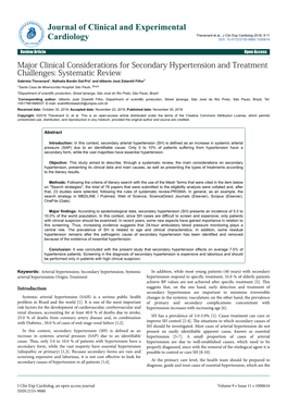 Major Clinical Considerations for Secondary Hypertension And