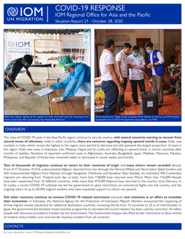 COVID-19 RESPONSE IOM Regional Office for Asia and the Pacific Situation Report 21 - October 28, 2020