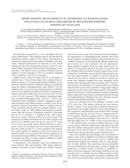 Development of Antibodies to Burkholderia Pseudomallei During Childhood in Melioidosis-Endemic Northeast Thailand