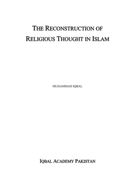 The Reconstruction of Religious Thought in Islam