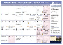 DECEMBER 2020 – KISLEV-TEVET 5781 T"Pa, ,Cy Ukxf S"X ־