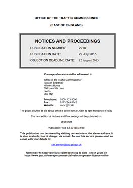 NOTICES and PROCEEDINGS 22 July 2015