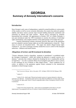 GEORGIA Summary of Amnesty International’S Concerns