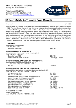 Subject Guide 6 – Turnpike Road Records