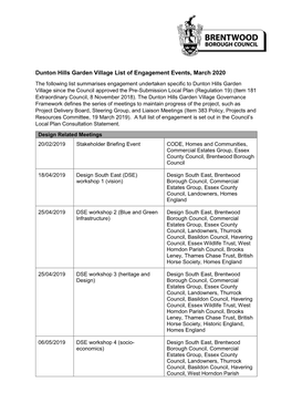 Dunton Hills Garden Village List of Engagement Events, March 2020