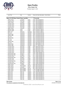Open Poultry Ohio State Fair Thursday, August 12, 2021