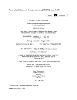 Approved Booklet (Fenugreek - Forage Production Only [2010-0798]), March 1, 2011