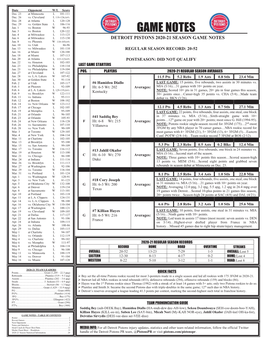 Detroit Pistons Game Notes | @Pistons PR