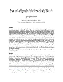 Large-Scale Mining and Ecological Imperialism in Africa: the Politics of Mining and Conservation of the Ecology in Ghana