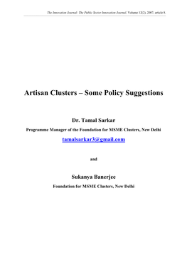 Artisan Clusters – Some Policy Suggestions