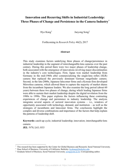 Innovation and Recurring Shifts in Industrial Leadership: Three Phases of Change and Persistence in the Camera Industry*