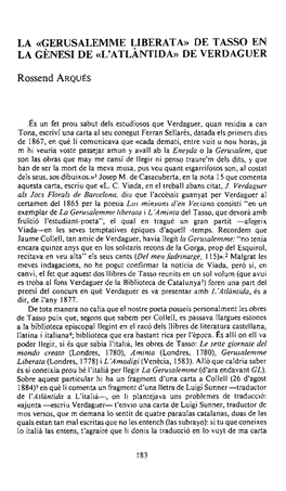 Gerusalemme Liberata)) De Tass0 En La Genesi De ((L'atlantida))De Verdacuer