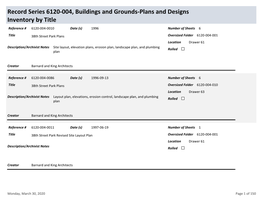 Record Series 6120-004, Buildings and Grounds-Plans and Designs Inventory by Title Reference # 6120-004-0010 Date (S) 1996 Number of Sheets 6