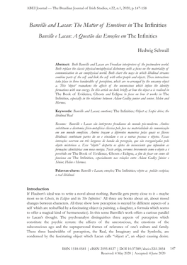 Banville and Lacan: the Matter of Emotions in the Infinities Banville E Lacan: a Questão Das Emoções Em the Infinities