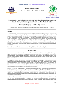 A Comparative Study of Seaweed Flora Over a Period of Time with Reference to Climate Change in Visakhapatnam Coast, Andhra Pradesh, India