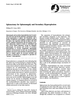 Splenectomy for Splenomegaly and Secondary Hypersplenism