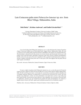 Late Cretaceous Palm Stem Palmoxylon Lametaei Sp. Nov. from Bhisi Village, Maharashtra, India