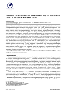 Examining the Health-Seeking Behaviours of Migrant Female Head Porters in the Kumasi Metropolis, Ghana