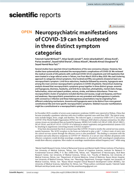 Neuropsychiatric Manifestations of COVID-19 Can Be Clustered in Three