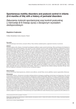 Spontaneous Motility Disorders and Postural Control in Infants (0-6