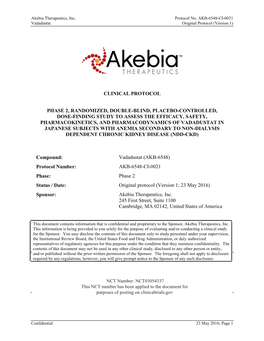 Clinical Protocol Phase 2, Randomized, Double Blind