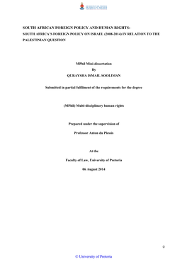 South African Foreign Policy and Human Rights: South Africa’S Foreign Policy on Israel (2008-2014) in Relation to the Palestinian Question