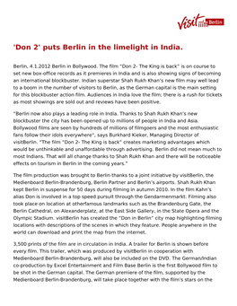 'Don 2' Puts Berlin in the Limelight in India