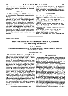 The Colorimetric Reaction Between Vitamin A2 Aldehyde and Antimony Trichloride