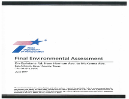 Final Environmental Assessment San Antonio, Bexar County, Texas CSJ: 0915-12-520