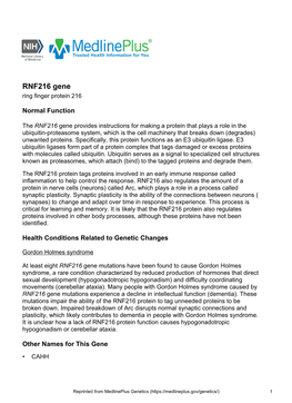 RNF216 Gene Ring Finger Protein 216