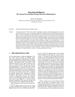 The Turing Test and Other Design Detection Methodologies∗