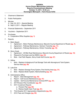 AGENDA Huron-Clinton Metropolitan Authority Board of Commissioners Meeting October 13, 2011, 10:30 A.M