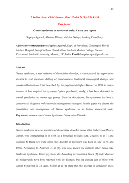 93-99 Case Report Ganser Syndrome in Adolescent Male